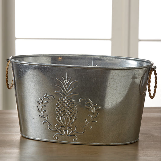18" GALV. PINEAPPLE OVAL METAL TUB BUCKET HOME WESTERN HOME DECOR NEW