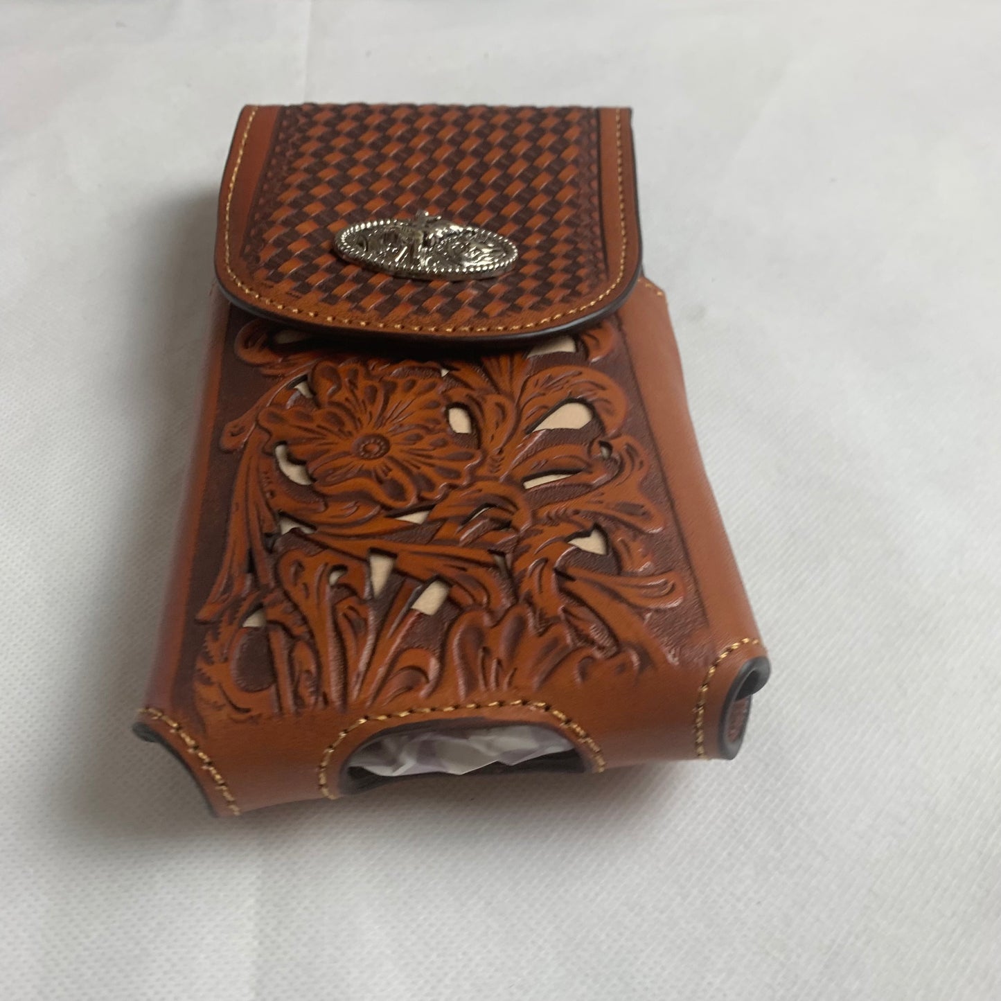 7.5" RODEO BULL RIDER TAN BEIGE LEATHER POUCH EXTRA LARGE  BELT LOOP HOLSTER CELL PHONE CASE UNIVERSAL OVERSIZE HANDMADE #EH12963