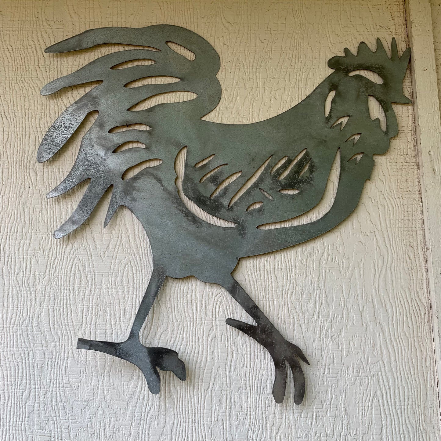 28"  X 28" CUSTOM ROOSTER LASERCUT ART WITH RING DESIGN WESTERN METAL ANIMAL ART HOME WALL DECOR BRAND NEW