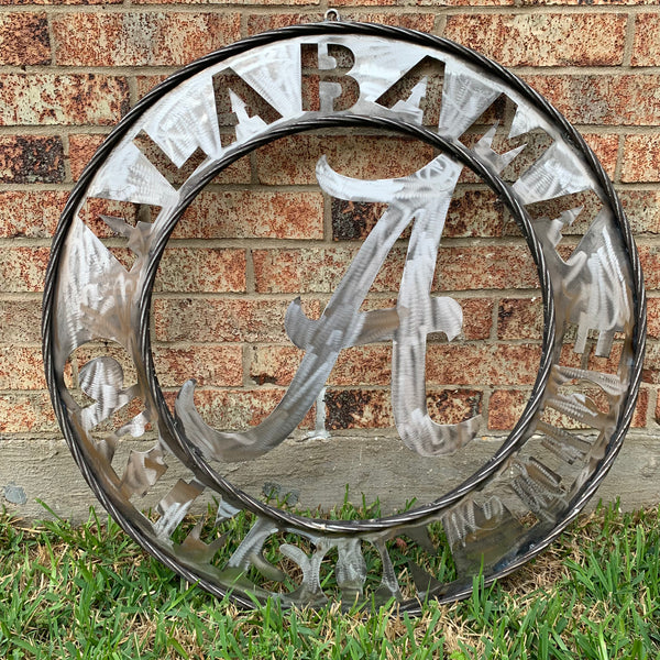 ALABAMA CRIMSON TIDE RAW METAL LASER CUT  WIDE BAND RING CUSTOM METAL VINTAGE TEAM CRAFT HANDMADE