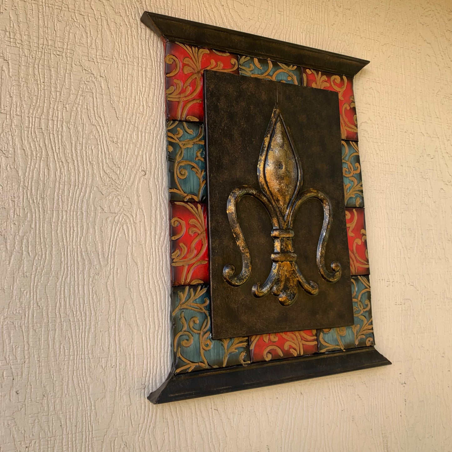 RA7868 FLEUR DE LIS SQUARE WALL DECOR WESTERN HOME DECOR 24" X 16" HANDMADE NEW