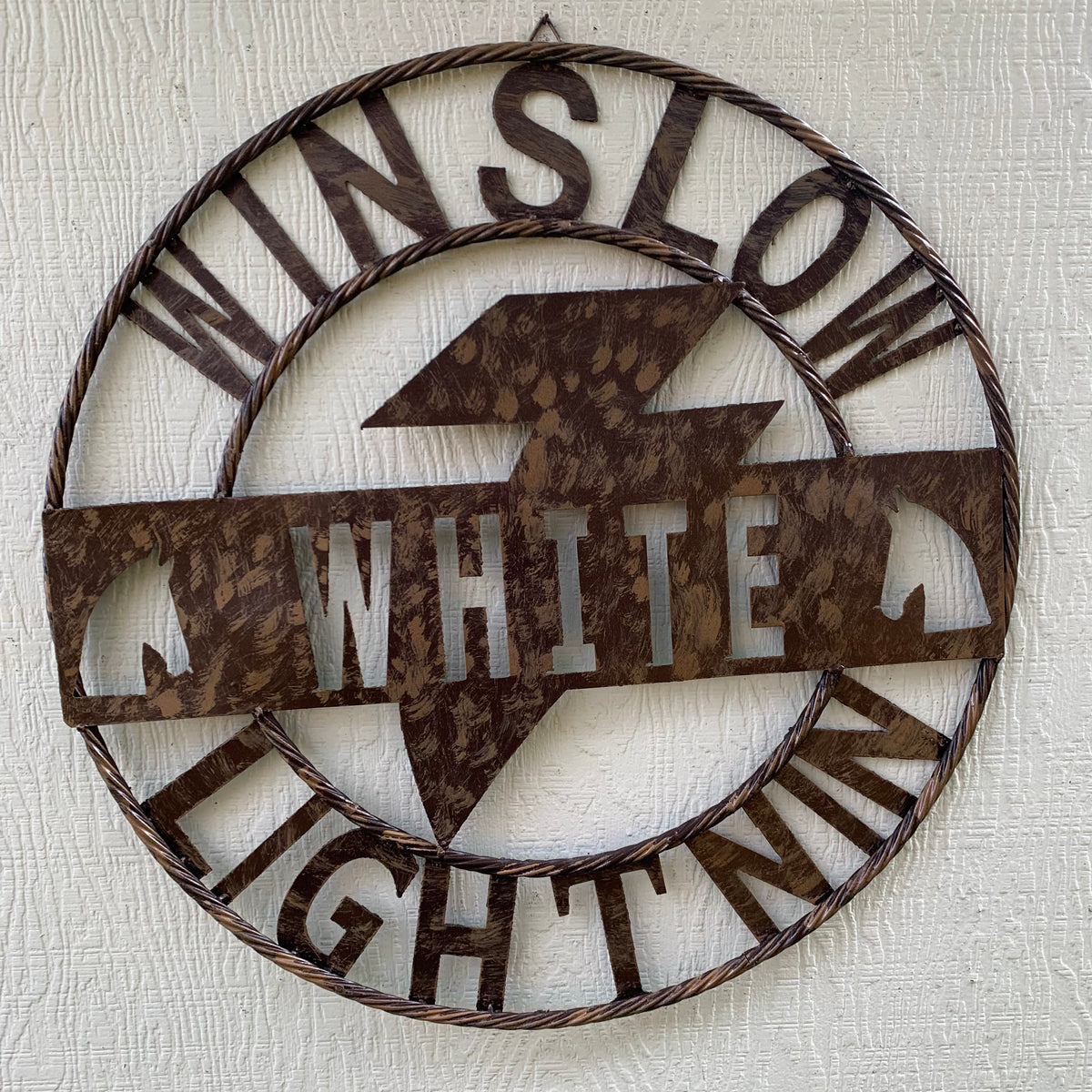 CUSTOM NAME LIGHTNIN HORSE STYLE SIGN RAW METAL BARN ROPE RING WESTERN HOME DECOR HANDMADE 24",32",36"