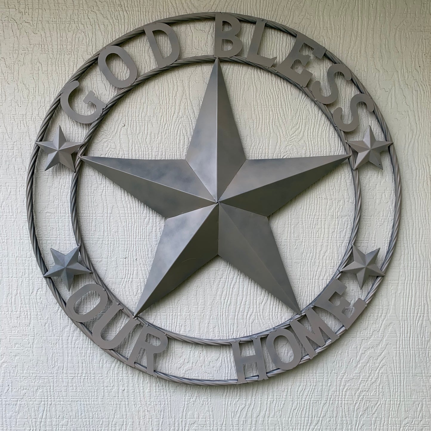 GOD BLESS OUR HOME RUSTIC BEIGE BARN METAL STAR ROPE RING WALL ART WESTERN HOME DECOR HANDMADE NEW #EH11686