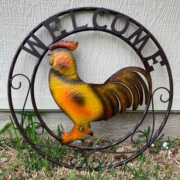 WELCOME 24" ROOSTER & METAL SCROLL STYLE WESTERN HOME DECOR HANDMADE NEW-#EH10143