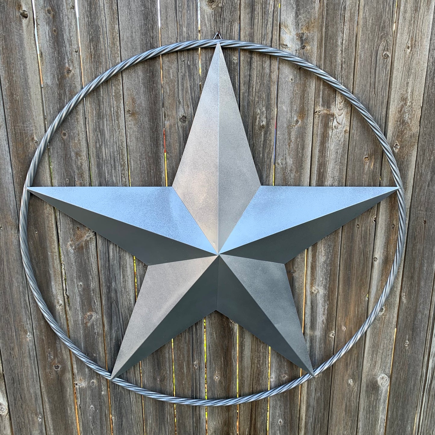 RUSTIC GREY SILVER BARN METAL STAR TWISTED ROPE RING WESTERN HOME DECOR HANDMADE NEW 12",24",36",50",60",72"