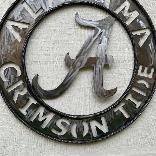 ALABAMA CRIMSON TIDE RAW METAL LASER CUT  WIDE BAND RING CUSTOM METAL VINTAGE TEAM CRAFT HANDMADE