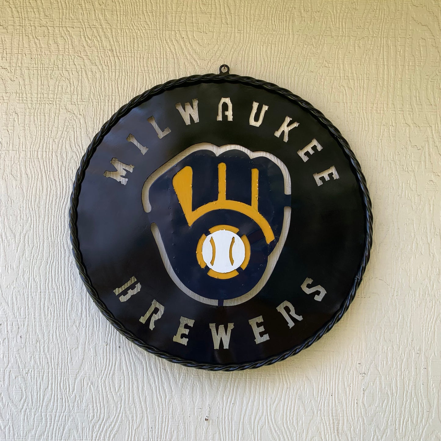 24" MILWAUKEE BREWERS WIDE BAND DISC CUSTOM METAL VINTAGE CRAFT TEAM SPORTS SIGN HANDMADE