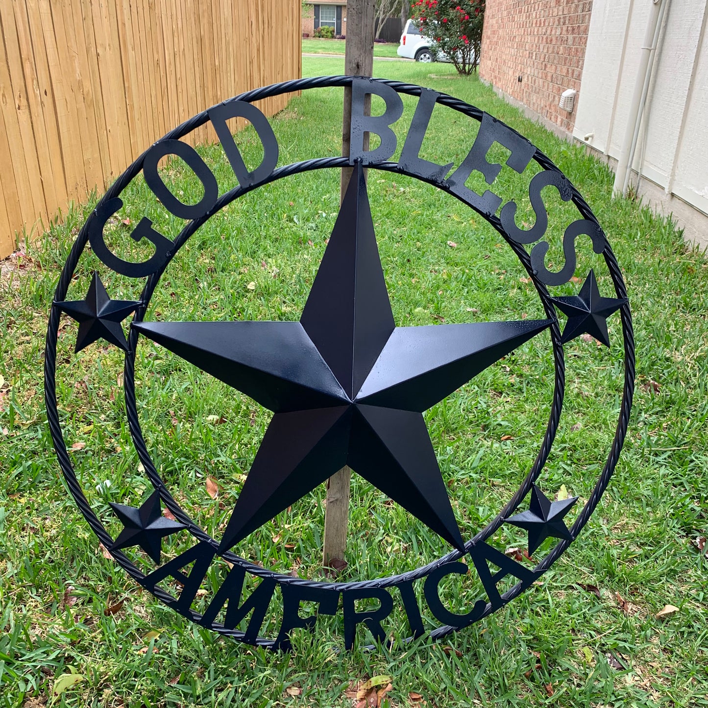 GOD BLESS AMERICA NAVY BLUE METAL BARN STAR RING ART WESTERN HOME DECOR NEW-#EH10131