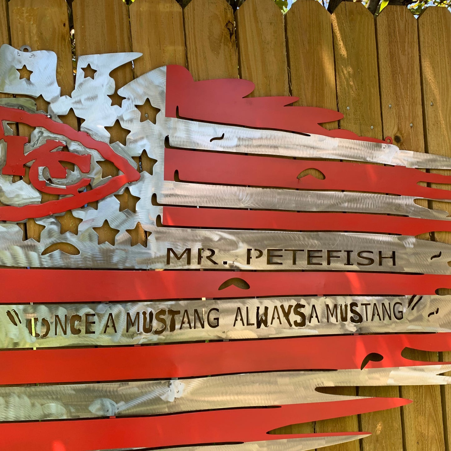 CUSTOM NAME KANSAS CITY CHIEFS METAL TATTERED FLAG CUSTOM VINTAGE CRAFT WALL ART HANDMADE