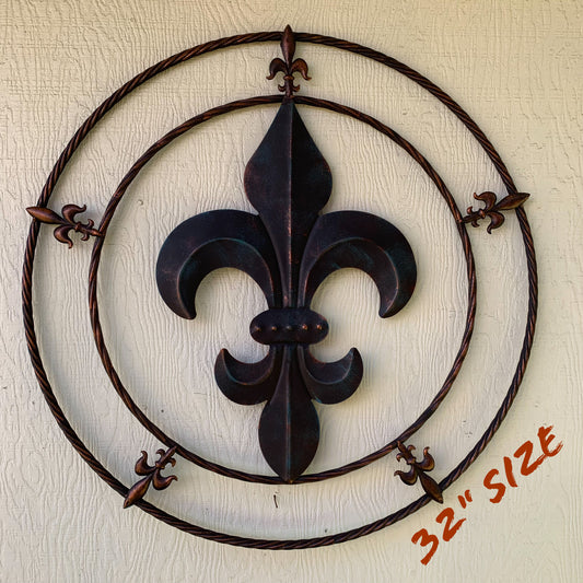 32" MULTI FLEUR DE LIS METAL WALL ART WESTERN HOME DECOR VINTAGE RUSTIC BROWN ART NEW