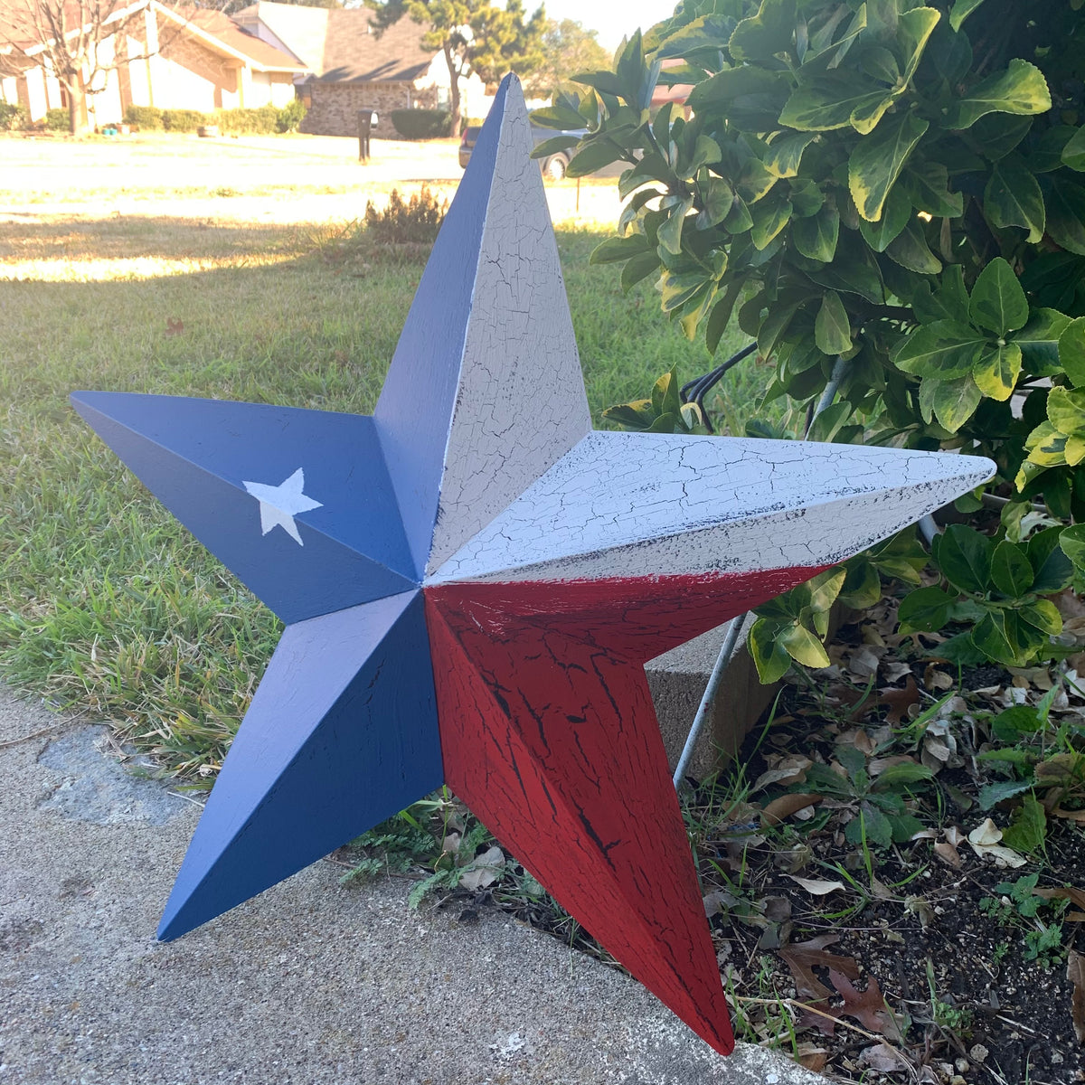 CRACKLE STYLE RED WHITE & BLUE METAL BARN STAR METAL WALL ART WESTERN HOME DECOR RUSTIC NEW