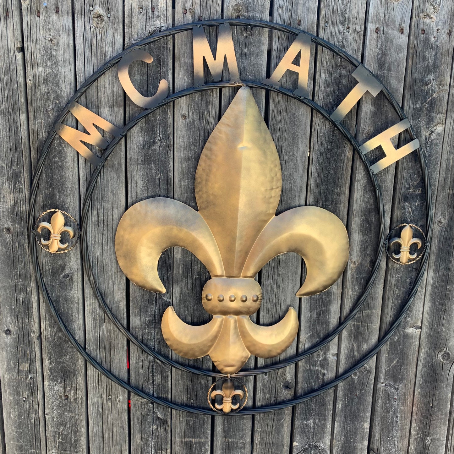 FORD STYLE YOUR CUSTOM NAME FLEUR DE LIS METAL TWISTED ROPE RING SIGN WALL ART WESTERN HOME DECOR HANDMADE 24", 32", 36"