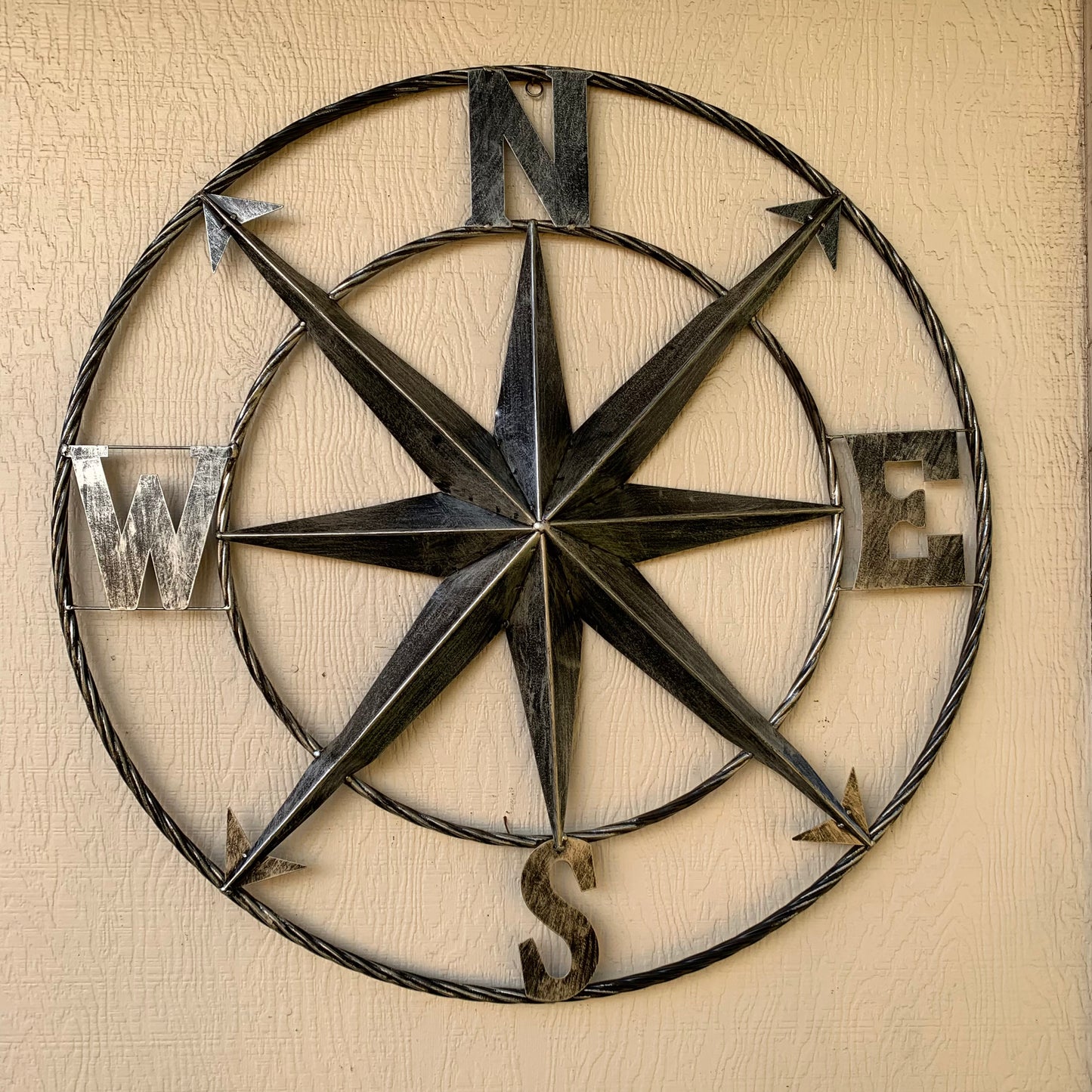 36" COMPASS GREY METAL ART WESTERN METAL ART HOME WALL DECOR RUSTIC GREY #EH10383