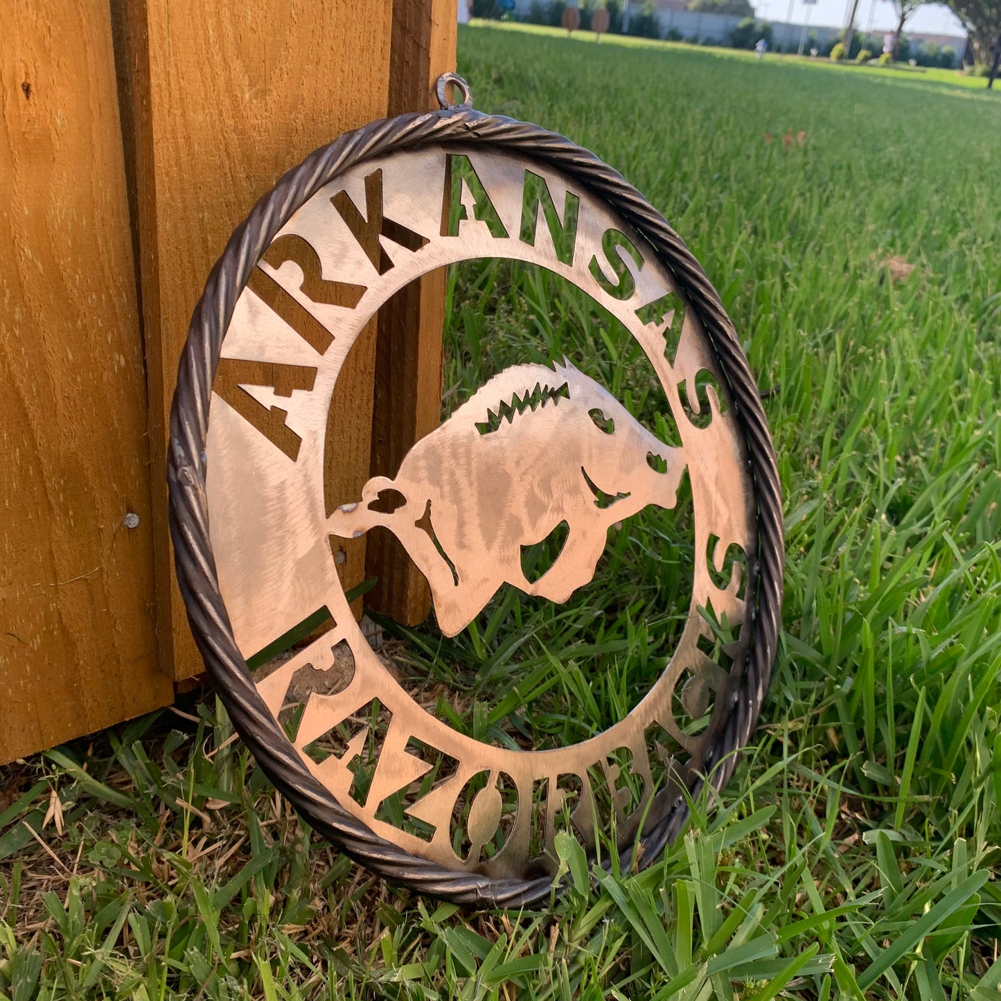12", 18", 24", 32" ARKANSAS RAZORBACKS CUSTOM RAW METAL VINTAGE CRAFT WIDE BAND RING TEAM SIGN HANDMADE