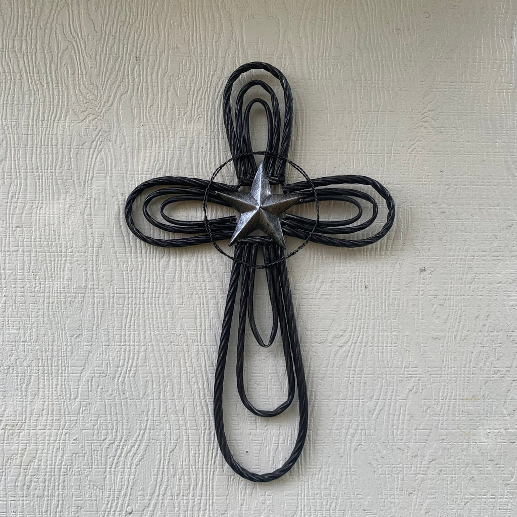 EH80002 STAR WROUGHT IRON METAL CROSS WALL ART DARK SILVER GREY WESTE –