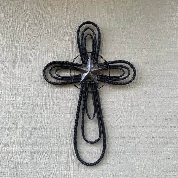 #EH80002 STAR WROUGHT IRON METAL CROSS WALL ART DARK SILVER GREY WESTERN HOME DECOR HANDMADE