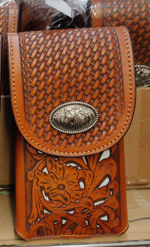 7" HORSE TAN BROWN LEATHER POUCH EXTRA LARGE  BELT LOOP HOLSTER CELL PHONE CASE UNIVERSAL OVERSIZE #EH12201