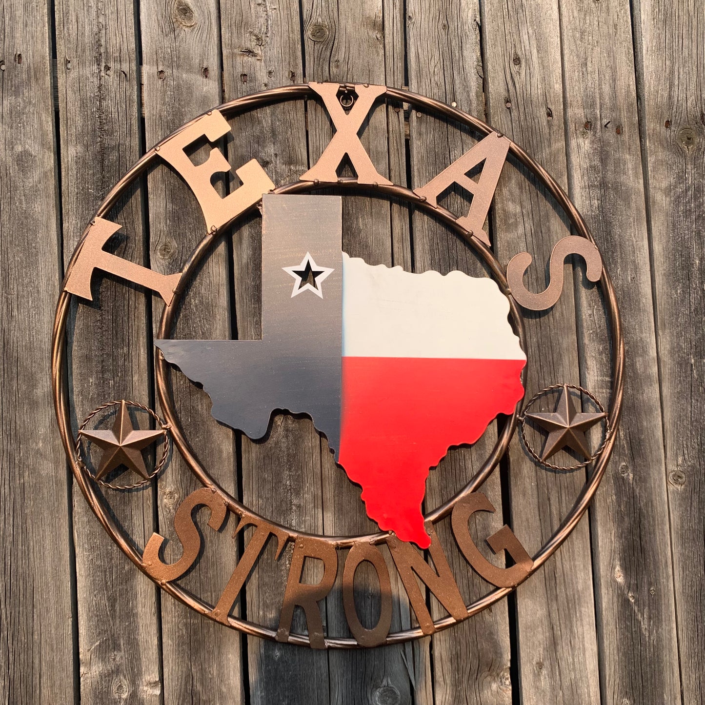 TEXAS STRONG BARN METAL WALL ART SIGN WESTERN HOME DECOR RED WHITE BLUE HANDMADE #EH13213