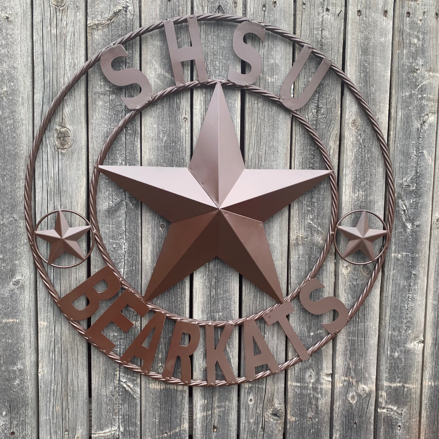24",32" SHSU SAM HOUSTON BEARKATS RUSTIC BROWN METAL CUSTOM VINTAGE CRAFT RUSTIC BROWN TEAM STAR HANDMADE