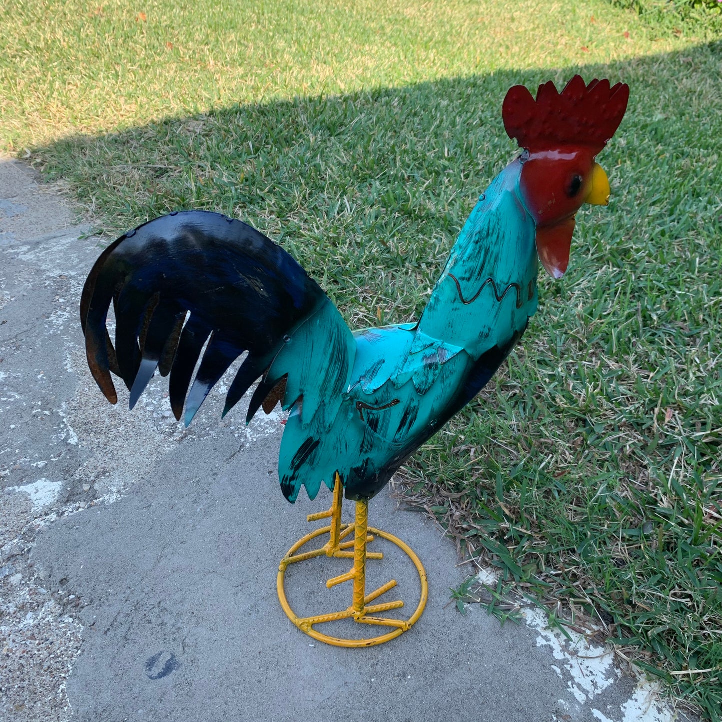 #34-041 RUSTIC TURQUOISE ROOSTER 20",30",40" CHICKEN GARDEN ANIMAL SCULPTURE METAL DECOR ORNAMENT HANDMADE