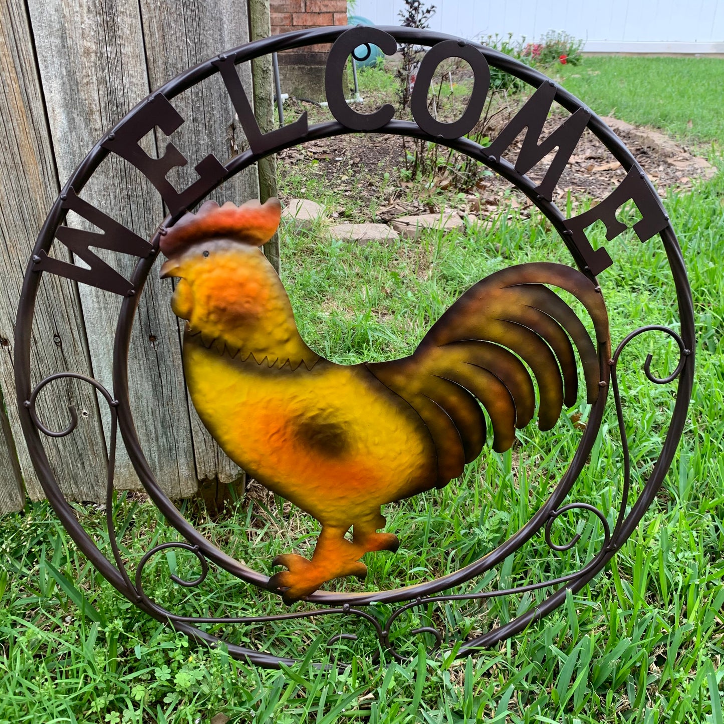 ROOSTER WELCOME 24" METAL SCROLL STYLE WESTERN HOME DECOR HANDMADE NEW-#EH10143
