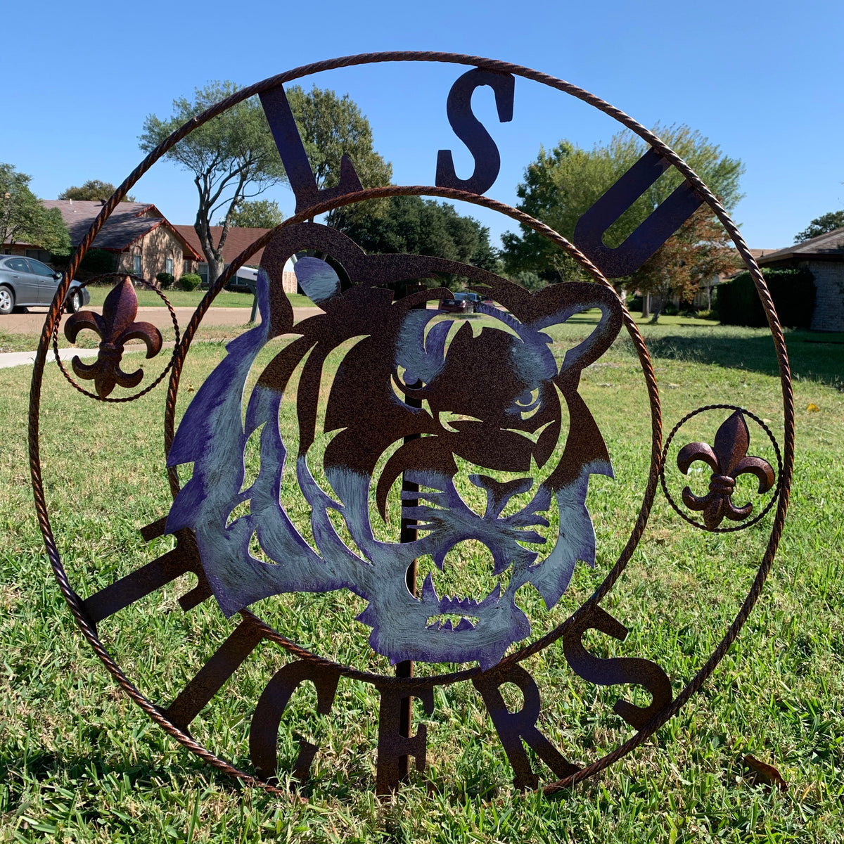 LSU TIGERS PURPLE WHITE CUSTOM METAL VINTAGE CRAFT SIGN TEAM WALL ART WESTERN HOME DECOR HANDMADE