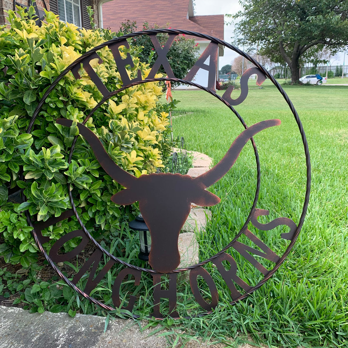 TEXAS LONGHORNS CUSTOM METAL VINTAGE CRAFT SIGN TEAM ART WESTERN HOME DECOR RUSTIC BRONZE HANDMADE #EH12565