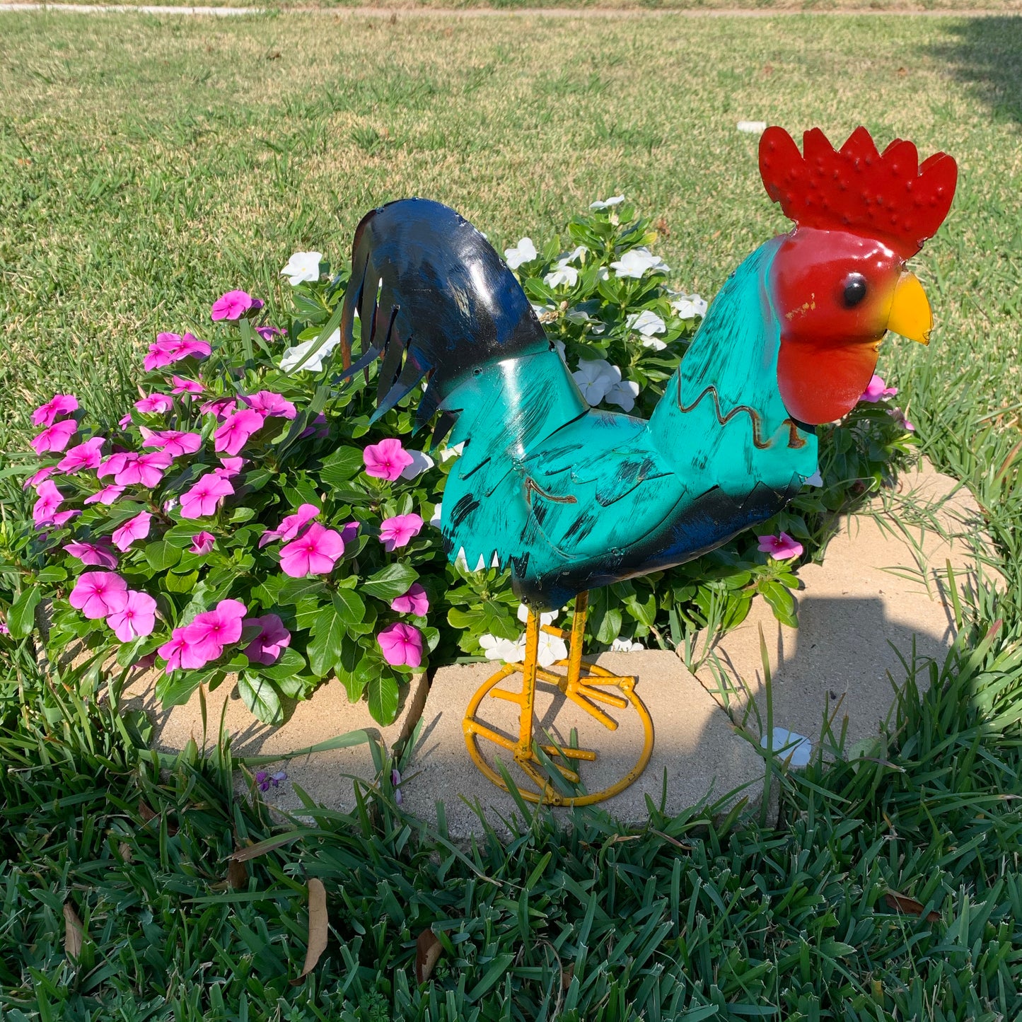 #34-041 RUSTIC TURQUOISE ROOSTER 20",30",40" CHICKEN GARDEN ANIMAL SCULPTURE METAL DECOR ORNAMENT HANDMADE