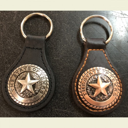 STATE OF TEXAS KEY FOB BRONZE CONCHO BROWN LEATHER KEYCHAIN WESTERN FASHION ART NEW #EH80011