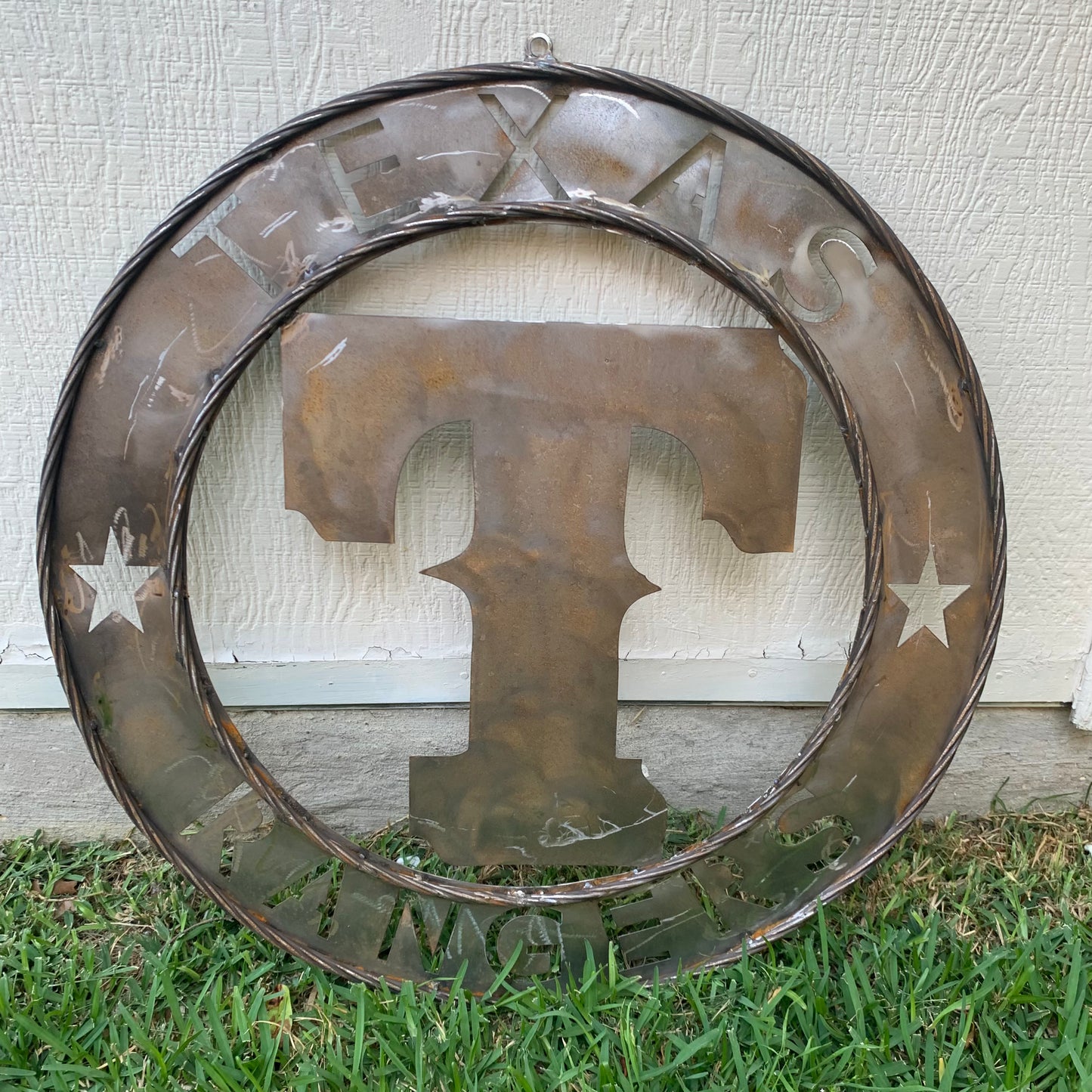 12", 18", 24", 32" TEXAS RANGERS CUSTOM RAW METAL VINTAGE CRAFT TEAM SIGN WIDE BAND RING DISC HANDMADE