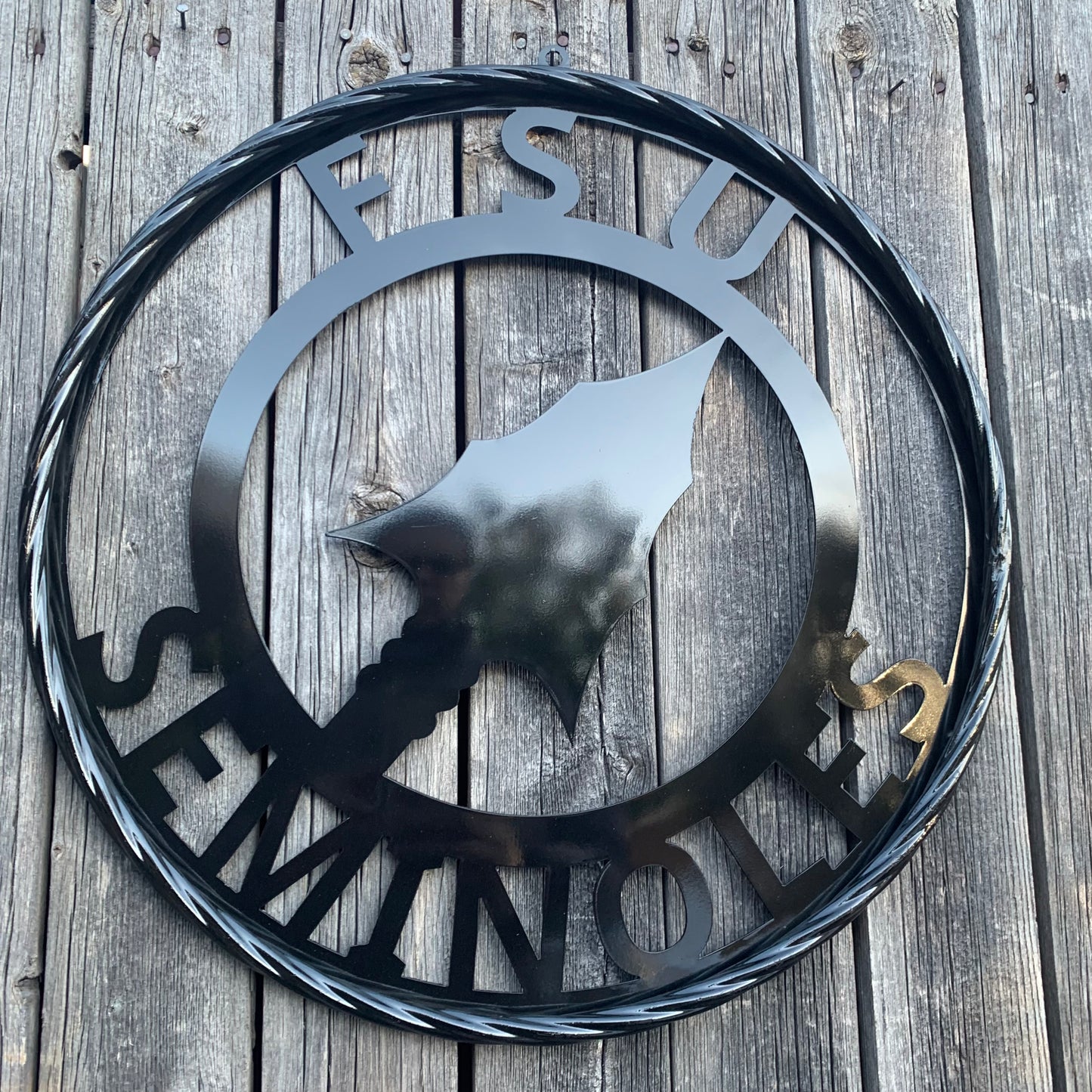 12", 18", 24", 32" FSU SEMINOLES FLORIDA STATE SPEAR CUSTOM METAL VINTAGE CRAFT TEAM SIGN RUSTIC BLACK HANDMADE