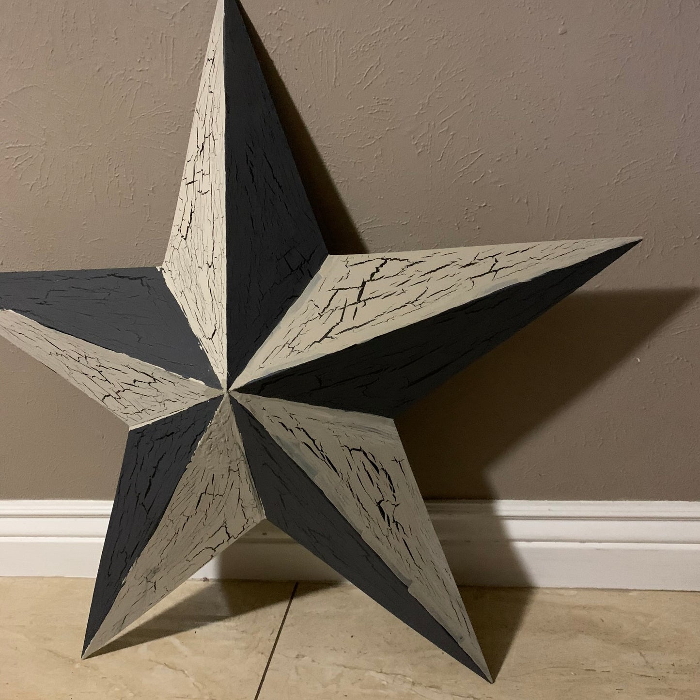 CRACKLE STYLE BEIGE & BLACK METAL BARN STAR METAL WALL ART WESTERN HOME DECOR RUSTIC NEW