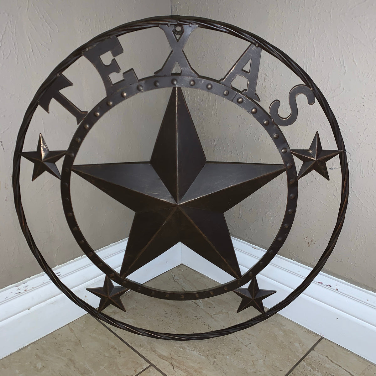 24" TEXAS BEADED COLIBROX BARN STAR METAL LONE STAR WESTERN HOME DECOR HANDMADE RUSTIC BRONZE COPPER NEW