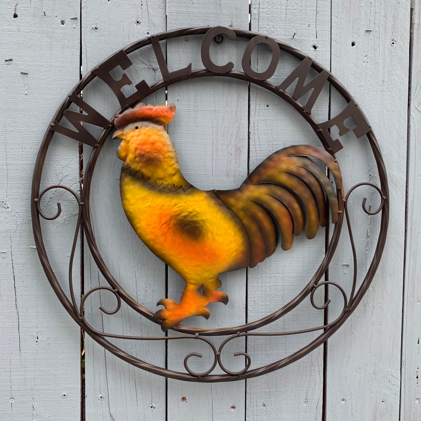 ROOSTER WELCOME 24" METAL SCROLL STYLE WESTERN HOME DECOR HANDMADE NEW-#EH10143