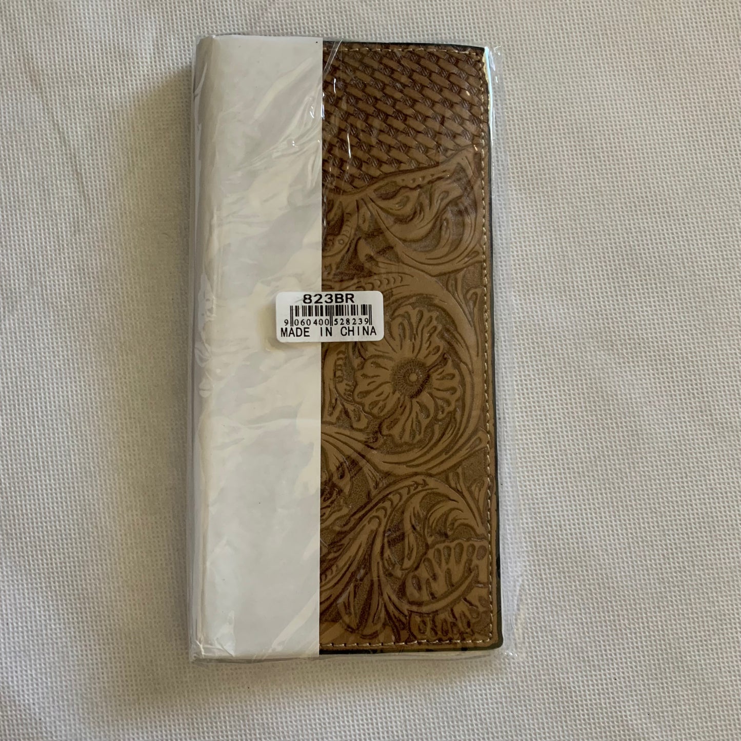 WESTERN CHECKBOOK BI FOLD WALLET or MEN'S WALLET GENUINE LEATHER LIGHT BROWN FRONT FLORAL EMBOSSED NEW