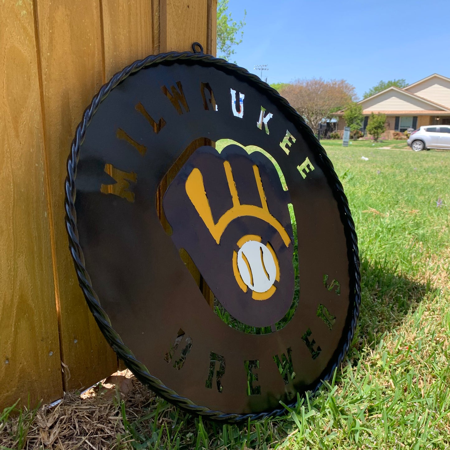 24" MILWAUKEE BREWERS WIDE BAND DISC CUSTOM METAL VINTAGE CRAFT TEAM SPORTS SIGN HANDMADE