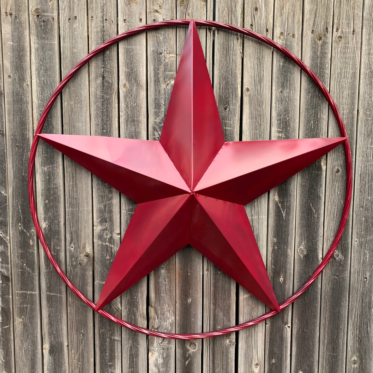 CRANBERRY BURGUNDY STAR RED STAR BARN METAL LONESTAR TWISTED ROPE RING WALL ART WESTERN HOME DECOR BRAND NEW