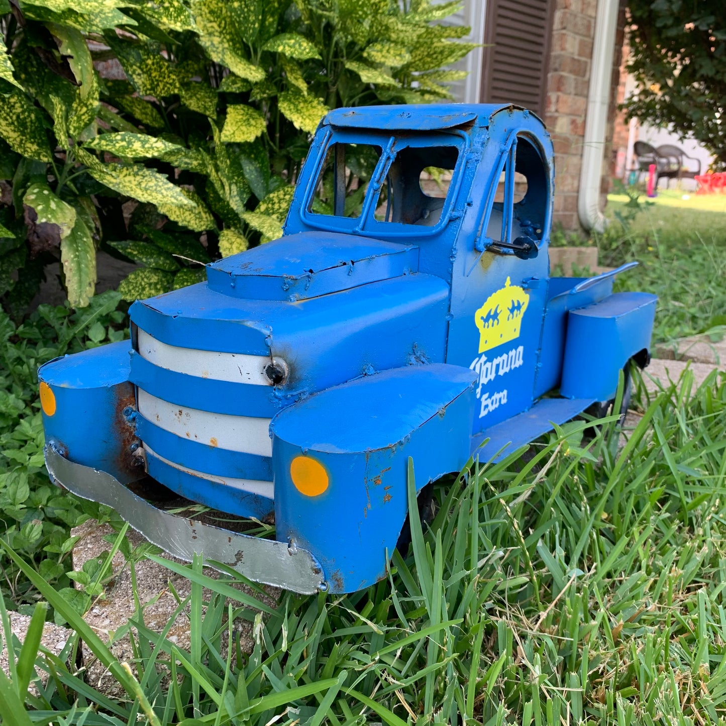 PICKUP TRUCK 20" METAL ART FIGURINE OUTDOOR & INDOOR GARDEN WESTERN HOME DECOR HANDMADE NEW: 20"L x 10"W x 12" H