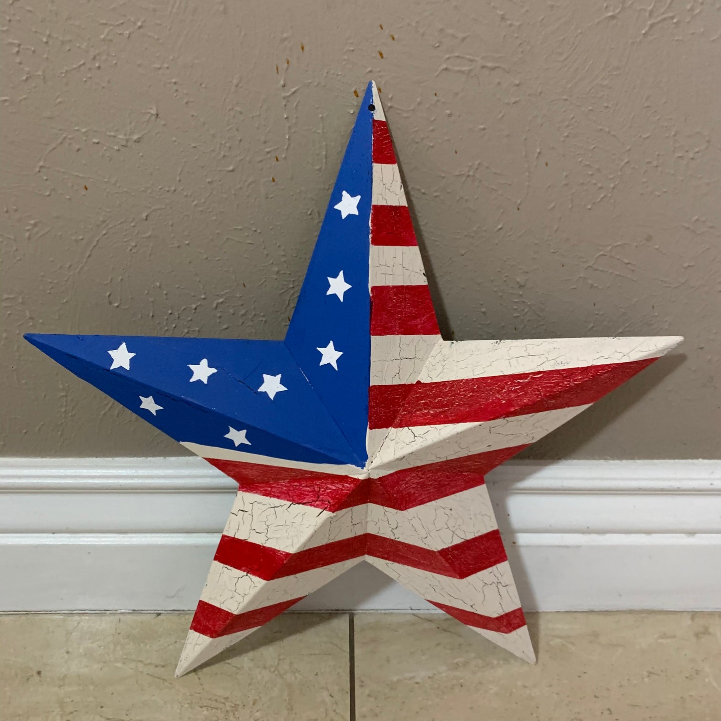 CRACKLE STAR RED WHITE BLUE Metal Wall Art Western Home Decor Handmade 9",12",16",24",30",34",36"
