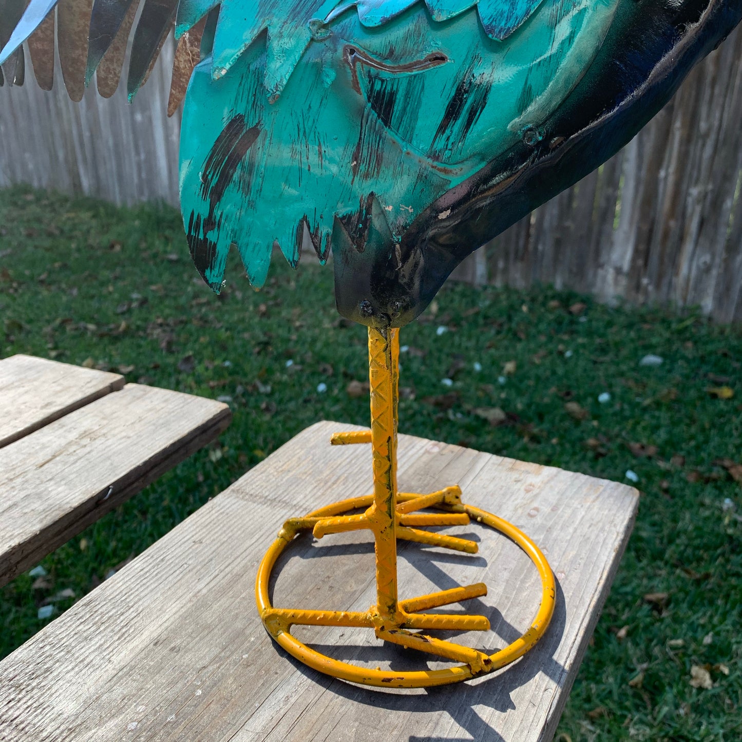 #34-041 RUSTIC TURQUOISE ROOSTER 20",30",40" CHICKEN GARDEN ANIMAL SCULPTURE METAL DECOR ORNAMENT HANDMADE