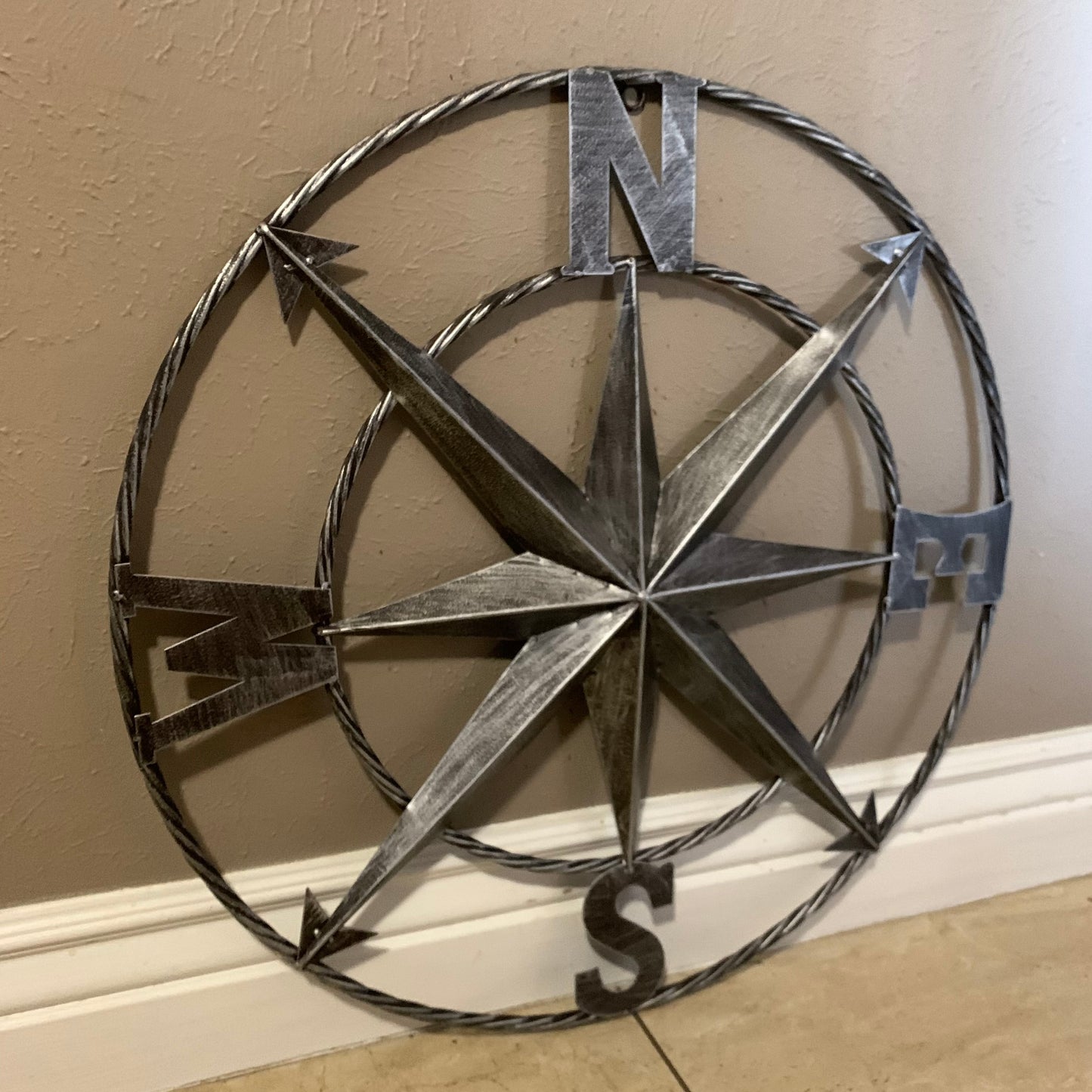 COMPASS 24" GREY METAL SIGN WESTERN HOME DECOR HANDMADE NEW #EH10381