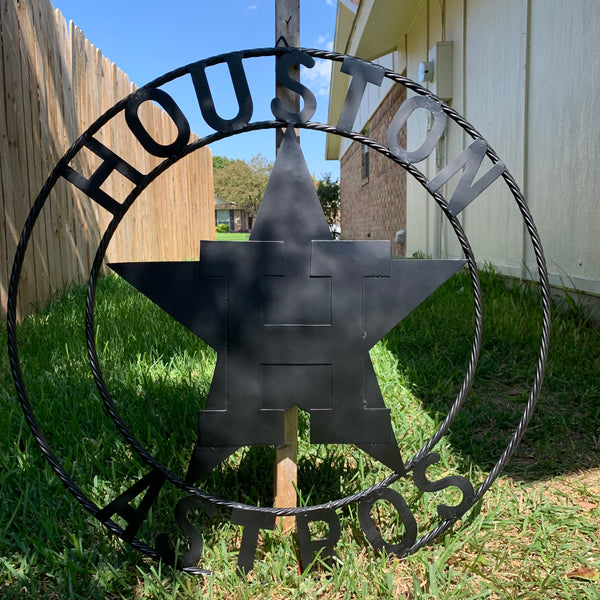 HOUSTON ASTROS CUSTOM METAL VINTAGE CRAFT SIGN TEAM ALL RUSTIC BLACK HANDMADE 12",18",24",32"
