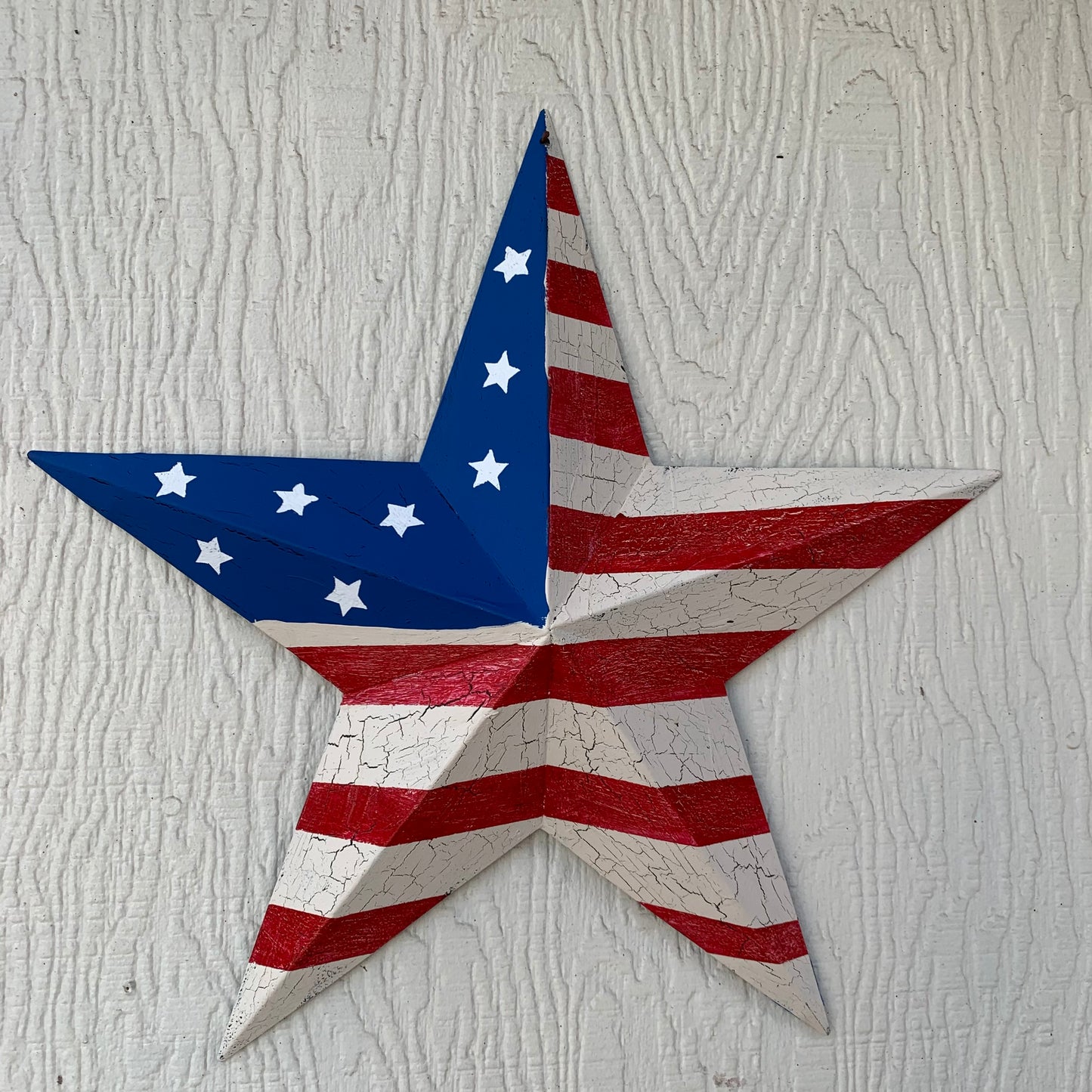CRACKLE STAR RED WHITE BLUE Metal Wall Art Western Home Decor Handmade 9",12",16",24",30",34",36"