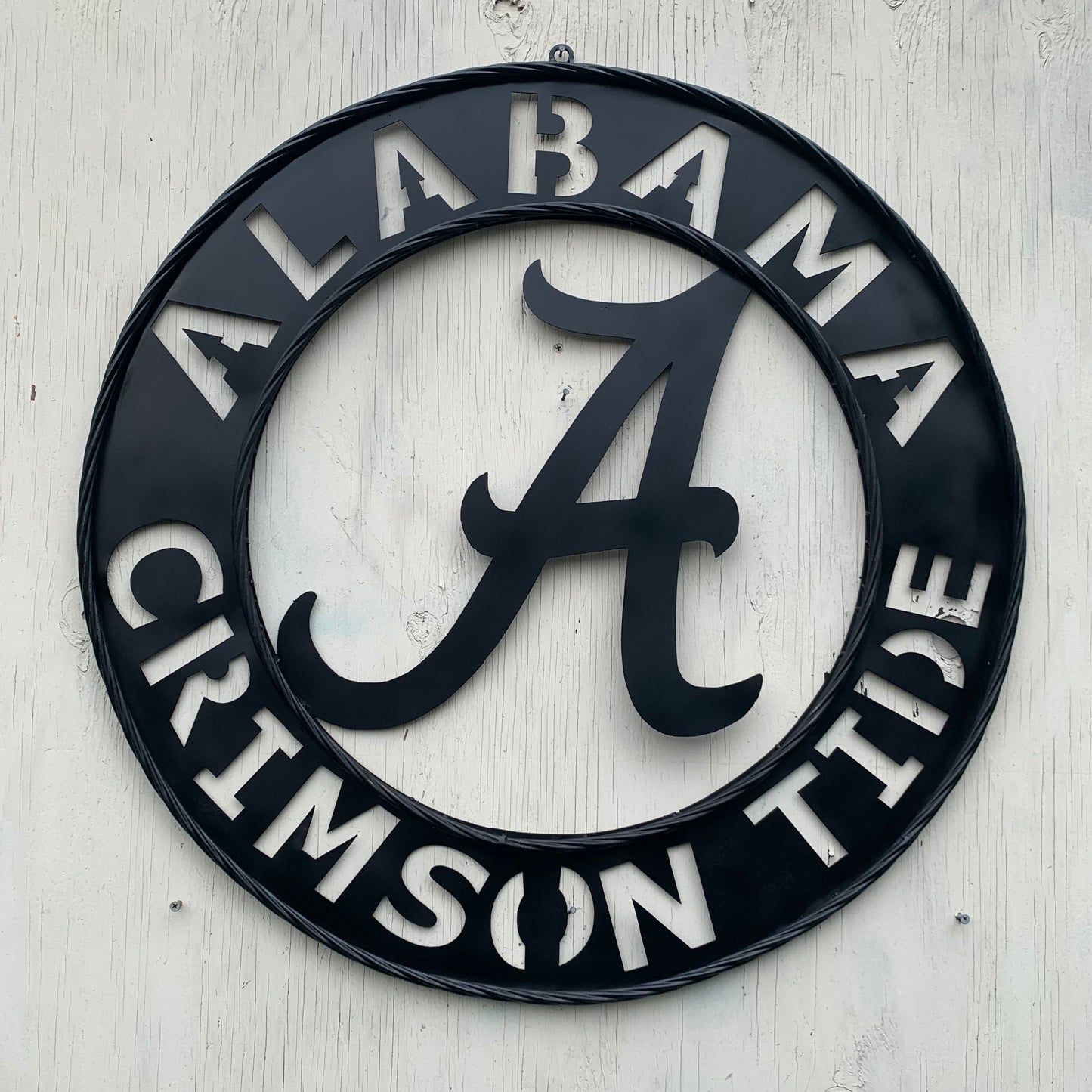ALABAMA CRIMSON TIDE BLACK WIDE BAND RING LASERCUT CUSTOM METAL VINTAGE TEAM CRAFT HANDMADE