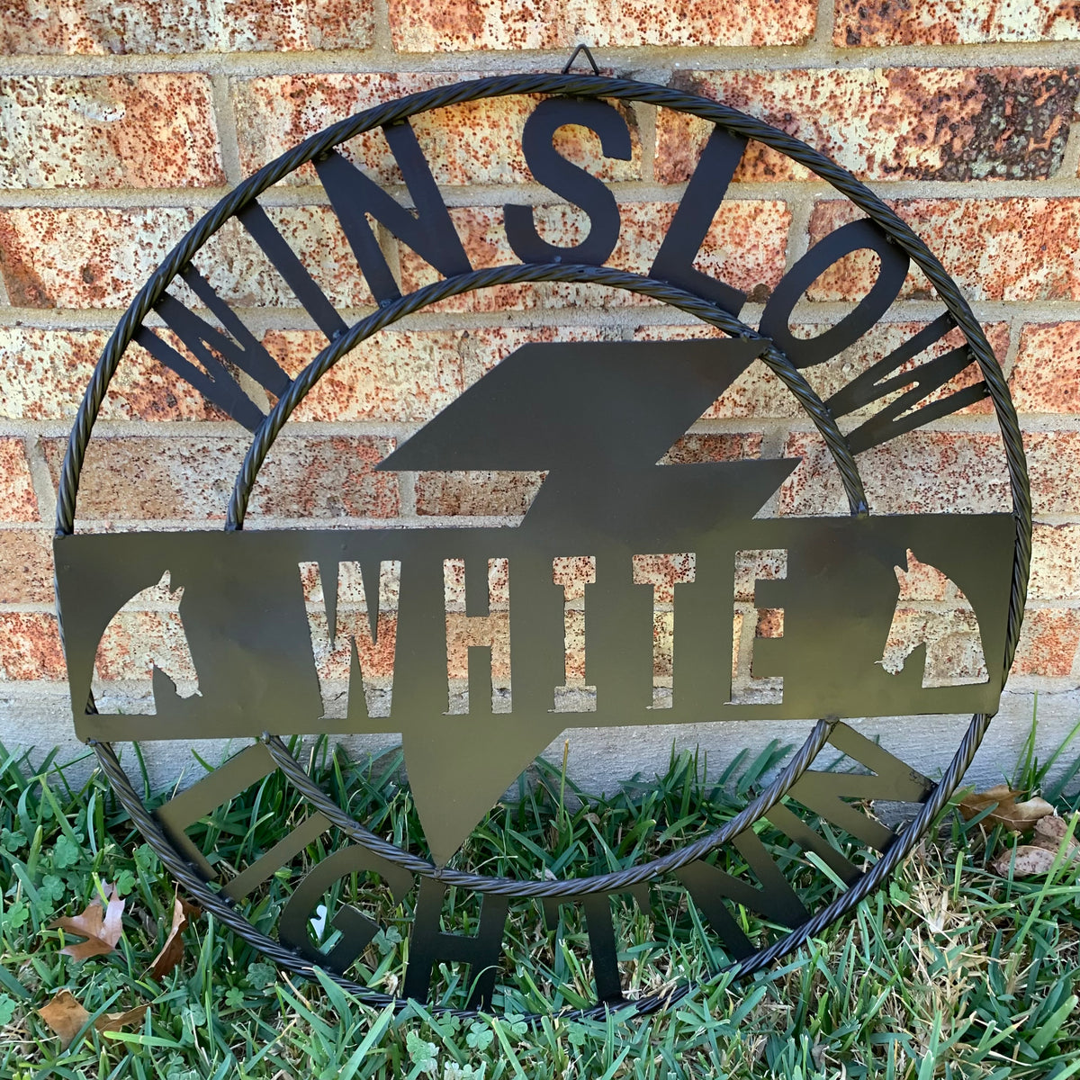 CUSTOM NAME LIGHTNIN HORSE STYLE SIGN RAW METAL BARN ROPE RING WESTERN HOME DECOR HANDMADE 24",32",36"