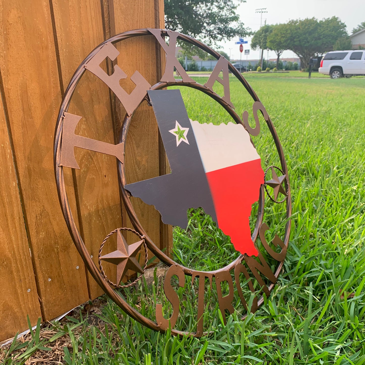 TEXAS STRONG BARN METAL WALL ART SIGN WESTERN HOME DECOR RED WHITE BLUE HANDMADE #EH13213