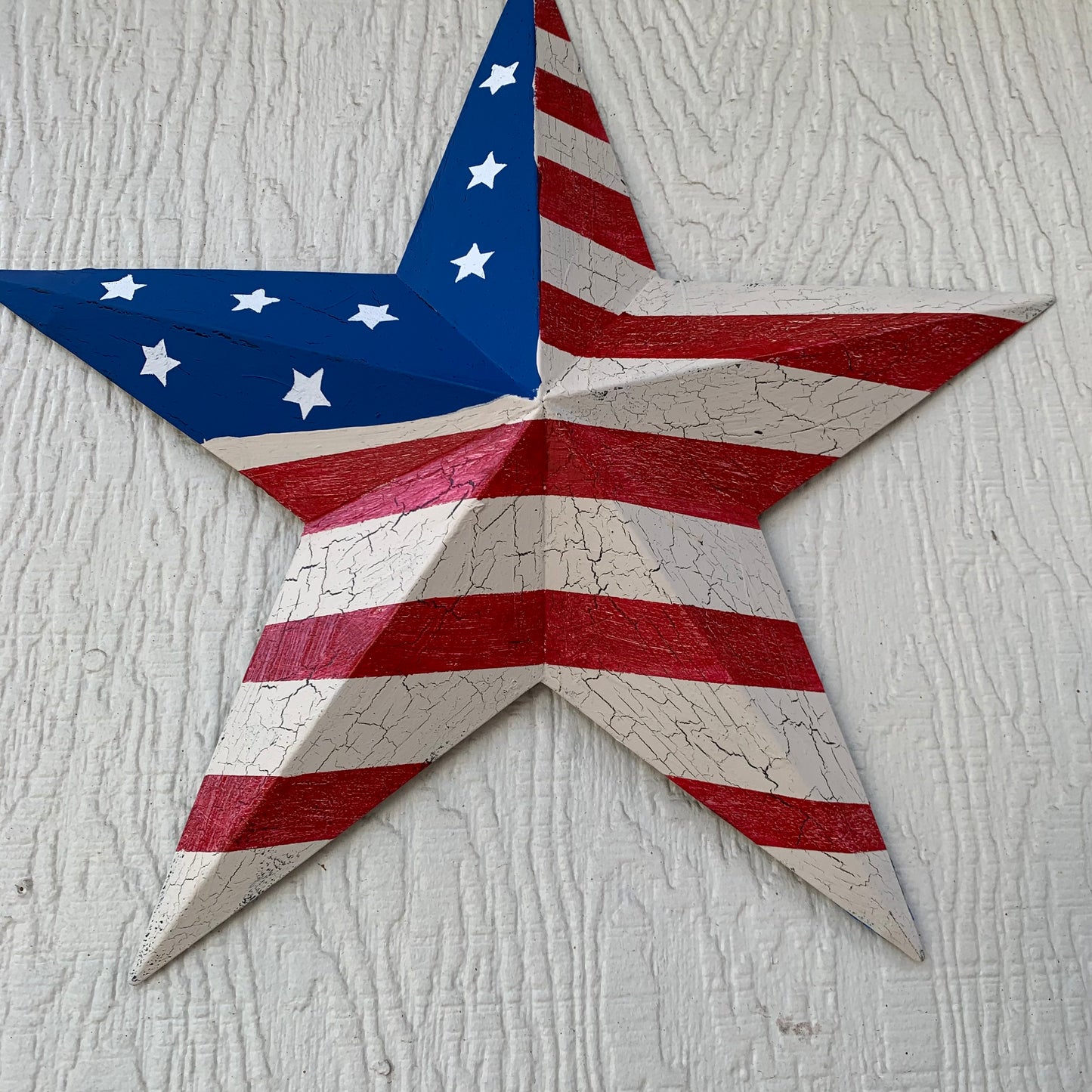 CRACKLE STAR RED WHITE BLUE Metal Wall Art Western Home Decor Handmade 9",12",16",24",30",34",36"