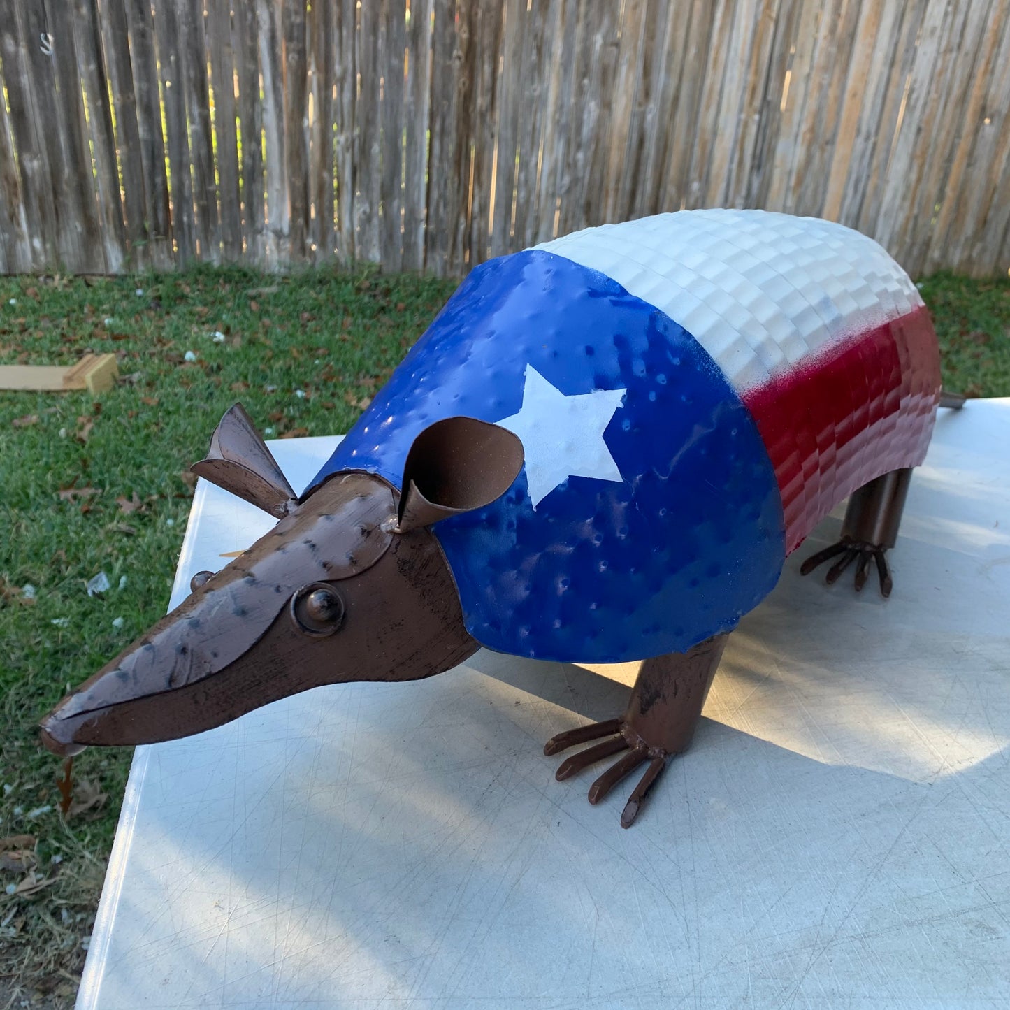 TEXAS FLAG ARMADILLO GARDEN ANIMAL SCULPTURE YARD ART METAL DECOR ORNAMENT PATRIOTIC DECOR HANDMADE #EH12220 30",22",14",10"