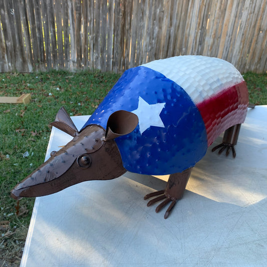 TEXAS FLAG ARMADILLO GARDEN ANIMAL SCULPTURE YARD ART METAL DECOR ORNAMENT PATRIOTIC DECOR HANDMADE #EH12220 30",22",14",10"