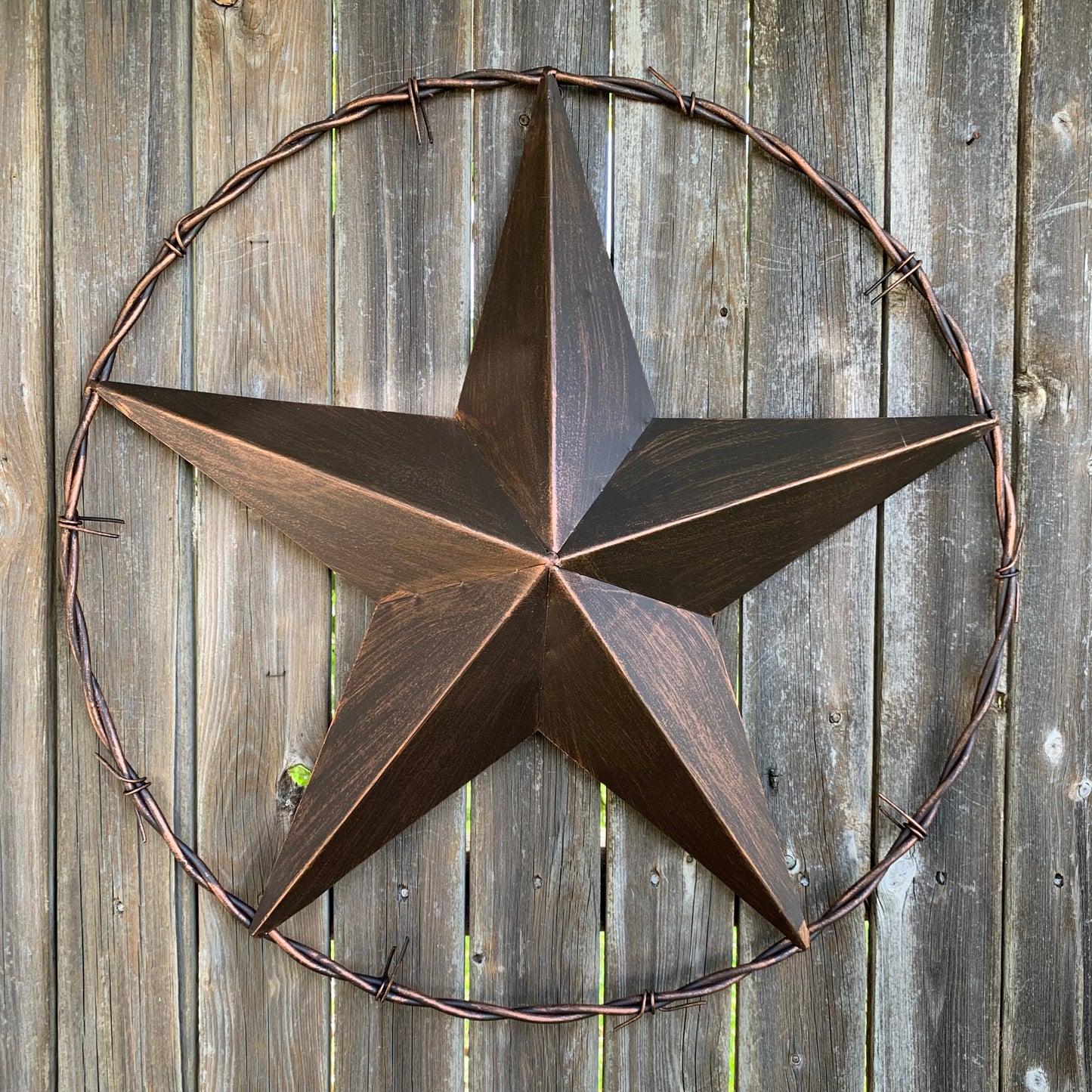 24" BARBWIRE TWISTED RING METAL WALL ART WESTERN HOME DECOR RUSTIC BRONZE COPPER #A10024